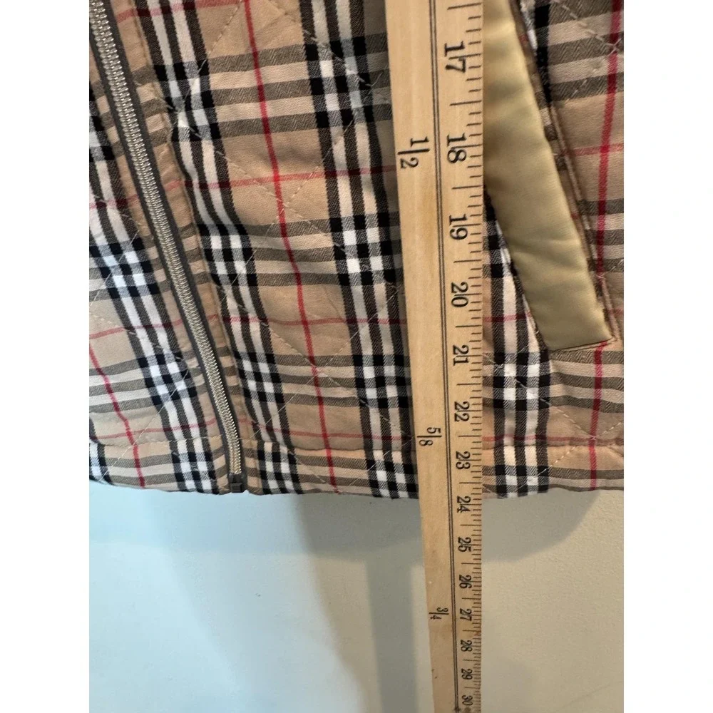 Pink Lily Vest Womens Small Beige Plaid Quilted Full Zip Collared Lined‎ Twill